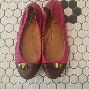 Pink and brown coach flats
